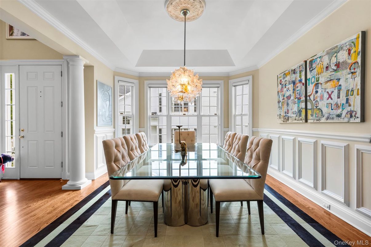 Chandelier, Dining room, Interior, Wood Texture Flooring