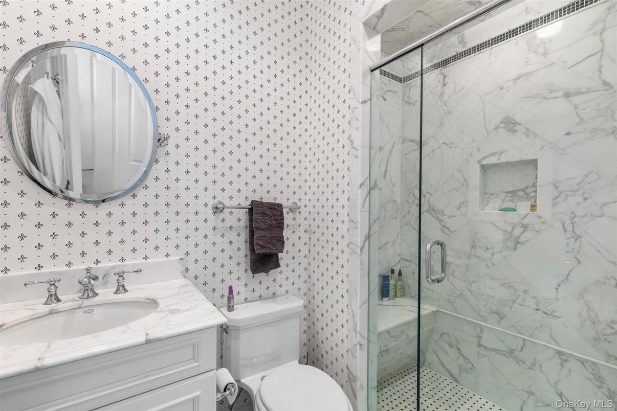Bathroom, Glass Shower, Interior, Marble Walls