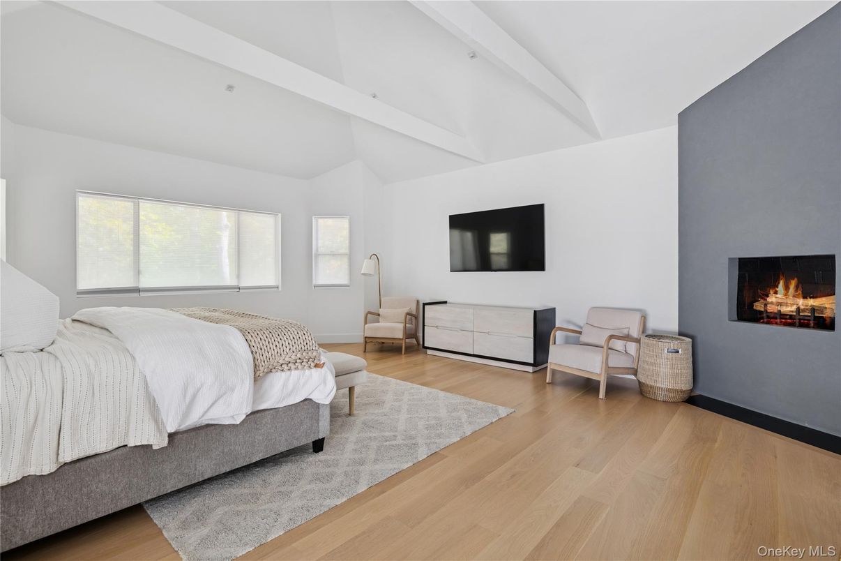 Bedroom, Fireplace, Interior, Wood Texture Flooring