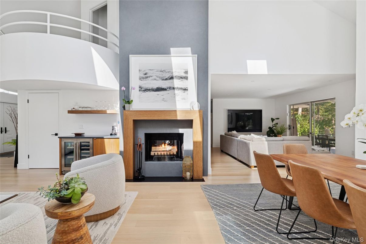 Dining room, Fireplace, Interior, Living room, Wood Texture Flooring