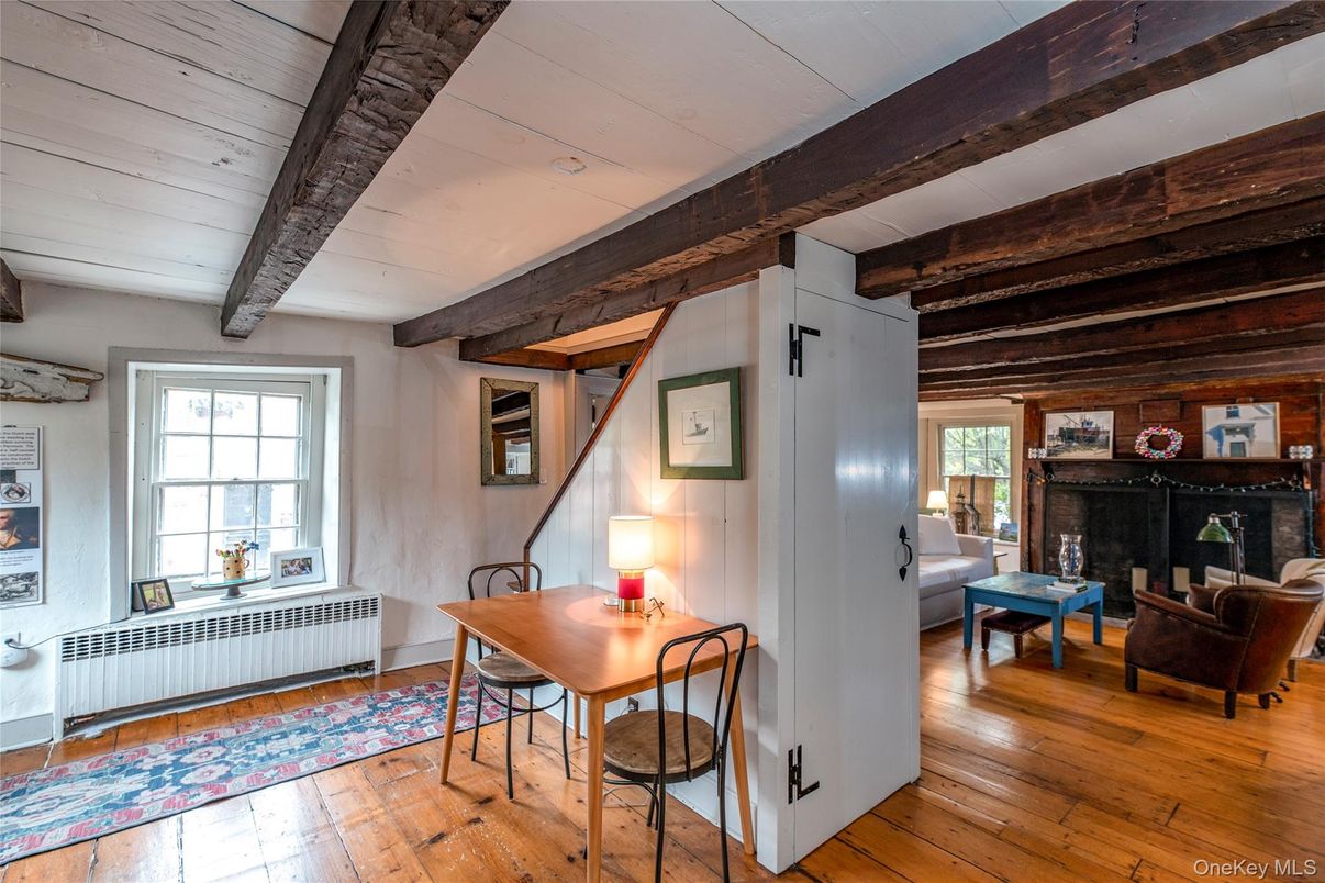 Fireplace, Interior, Living room, Wooden Beams, Wood Texture Flooring