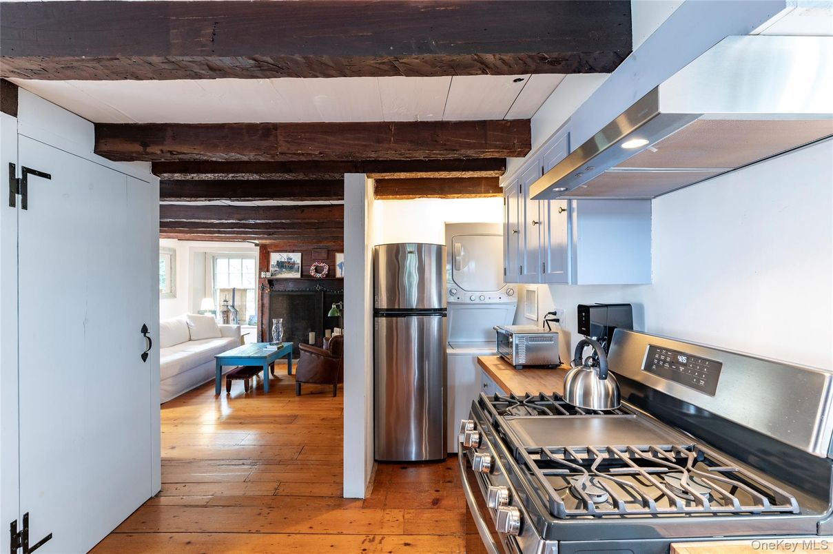 Interior, Kitchen, Living room, Stainless Steel Appliances, Wooden Beams, Wood Texture Flooring
