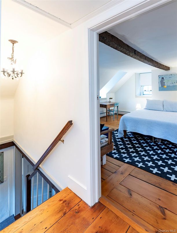 Bedroom, Interior, Pendant Lights, Wooden Beams, Wood Texture Flooring