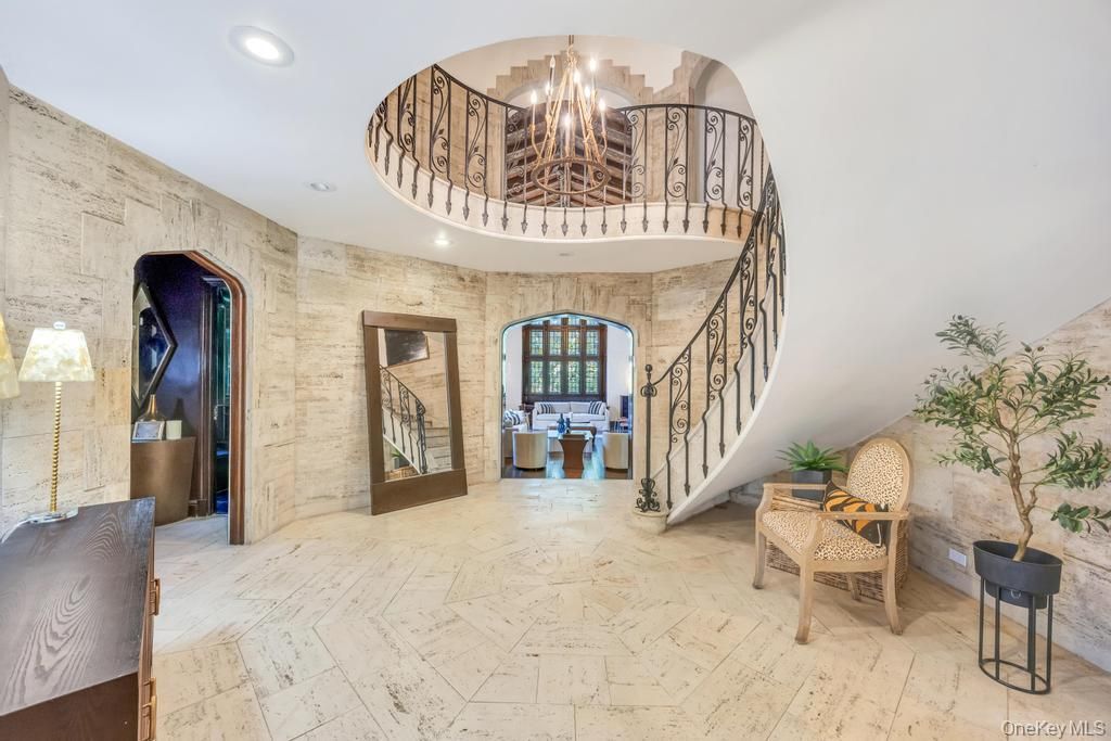 Chandelier, Interior, Recessed Lighting, Stone Walls
