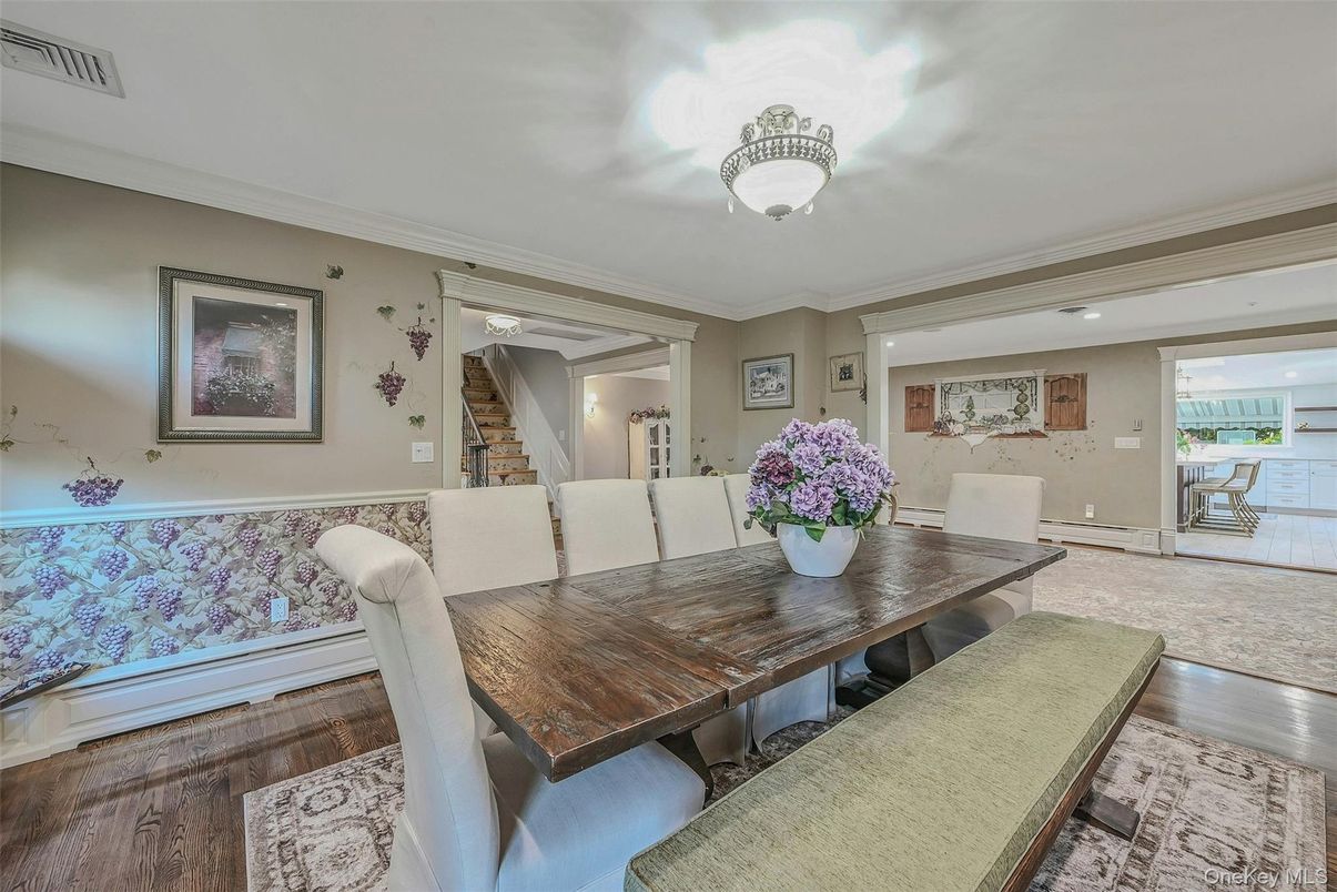 Dining room, Interior, Recessed Lighting, Wood Texture Flooring