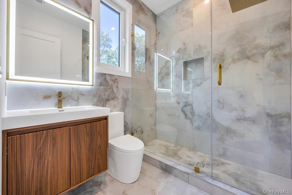 Bathroom, Glass Shower, Interior, Marble Walls