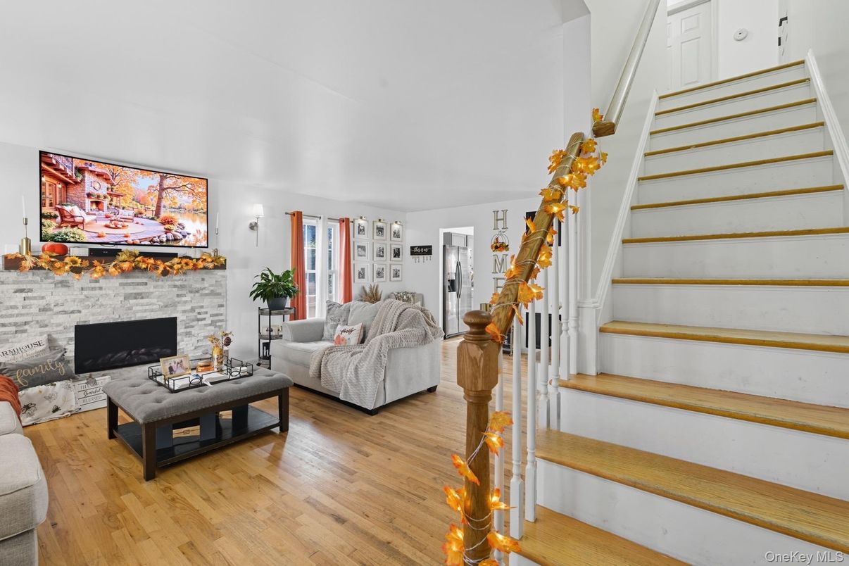 Fireplace, Interior, Living room, Stone Walls, Wood Texture Flooring