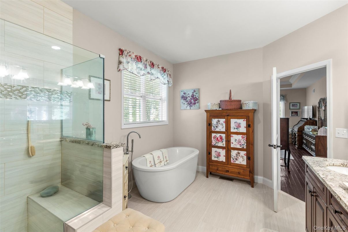 Bathroom, Free Standing Baths, Glass Shower, Interior, Recessed Lighting