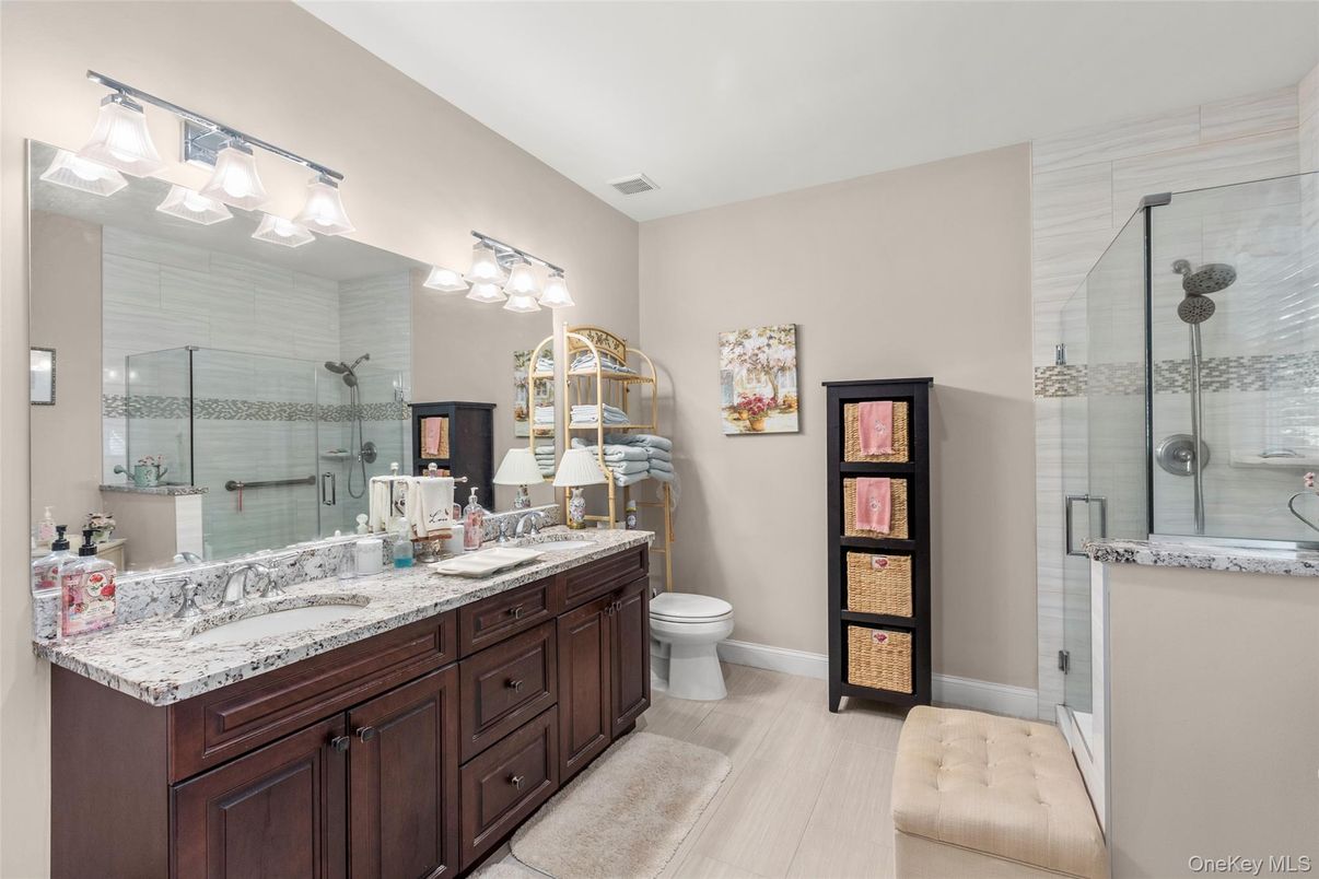 Bathroom, Dual Sink Vanities, Glass Shower, Interior