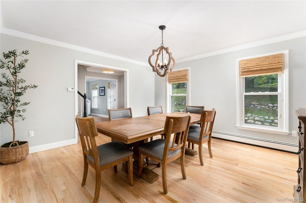 Dining room, Interior, Pendant Lights, Wood Texture Flooring