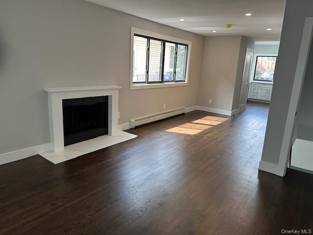 Empty room, Fireplace, Interior, Recessed Lighting, Wood Texture Flooring