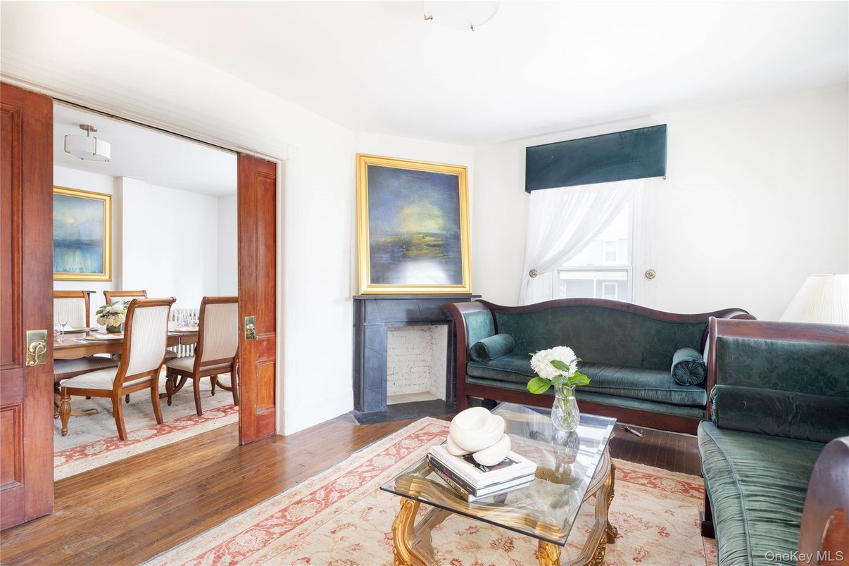 Dining room, Fireplace, Interior, Living room, Wood Texture Flooring