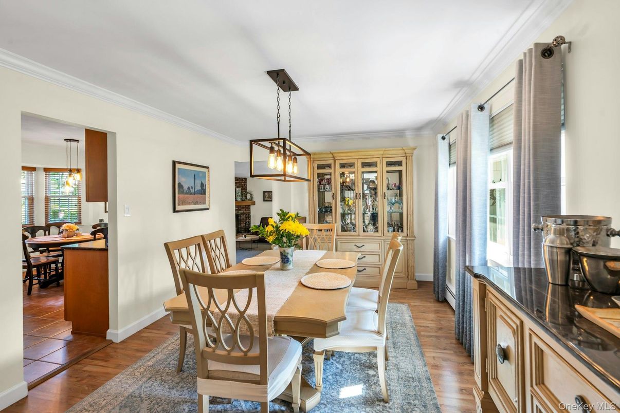 Dining room, Interior, Pendant Lights, Wood Texture Flooring