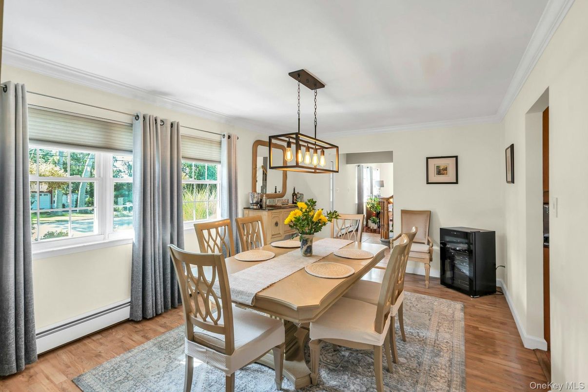 Dining room, Interior, Pendant Lights, Wood Texture Flooring