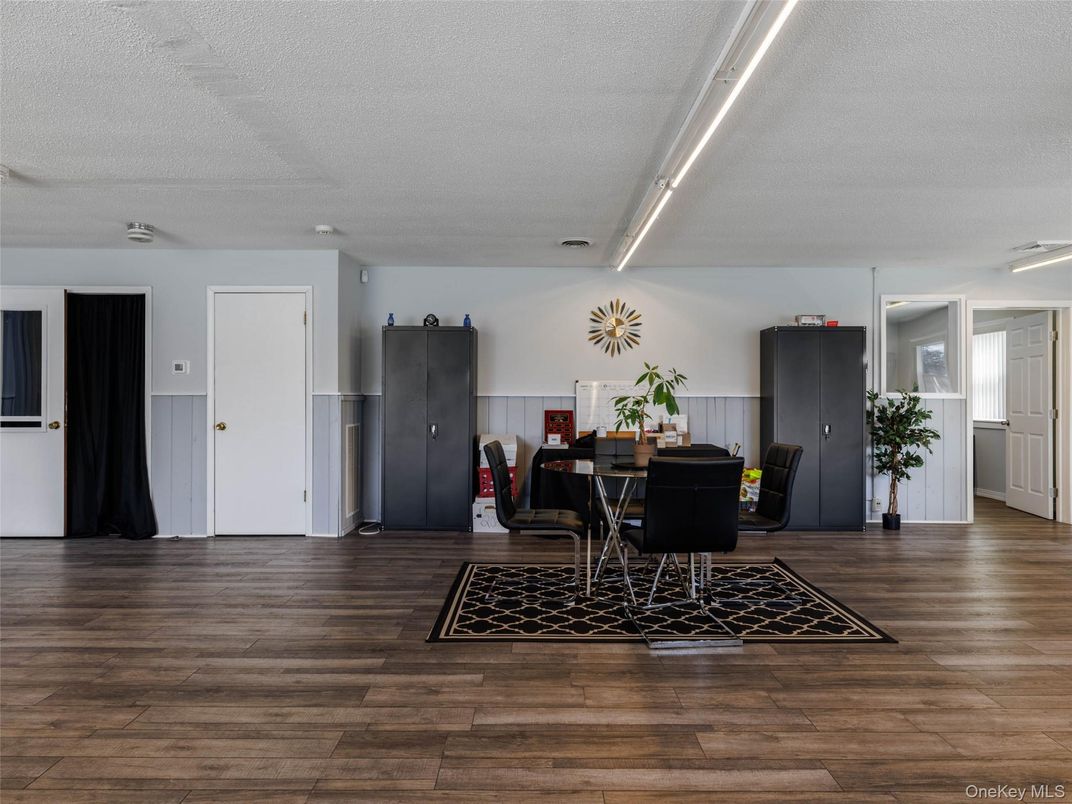 Dining room, Interior, Recessed Lighting, Wood Texture Flooring