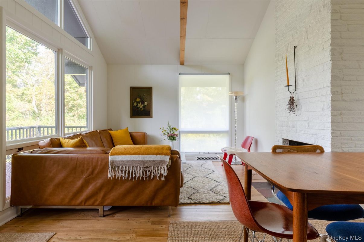 Dining room, Interior, Living room, Stone Walls, Wood Texture Flooring