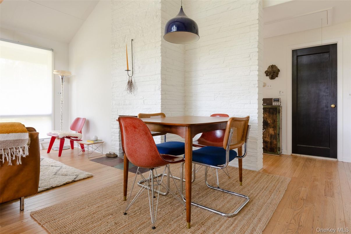 Dining room, Interior, Stone Walls, Wood Texture Flooring