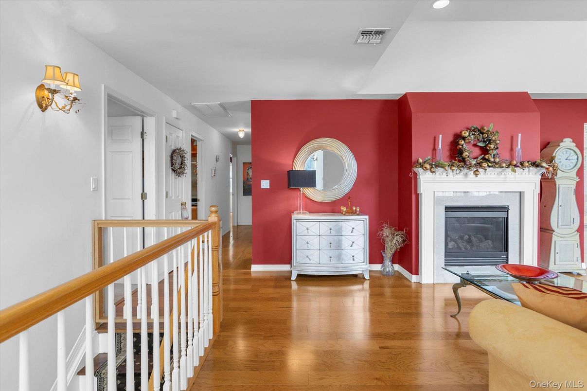 Fireplace, Interior, Recessed Lighting, Wood Texture Flooring