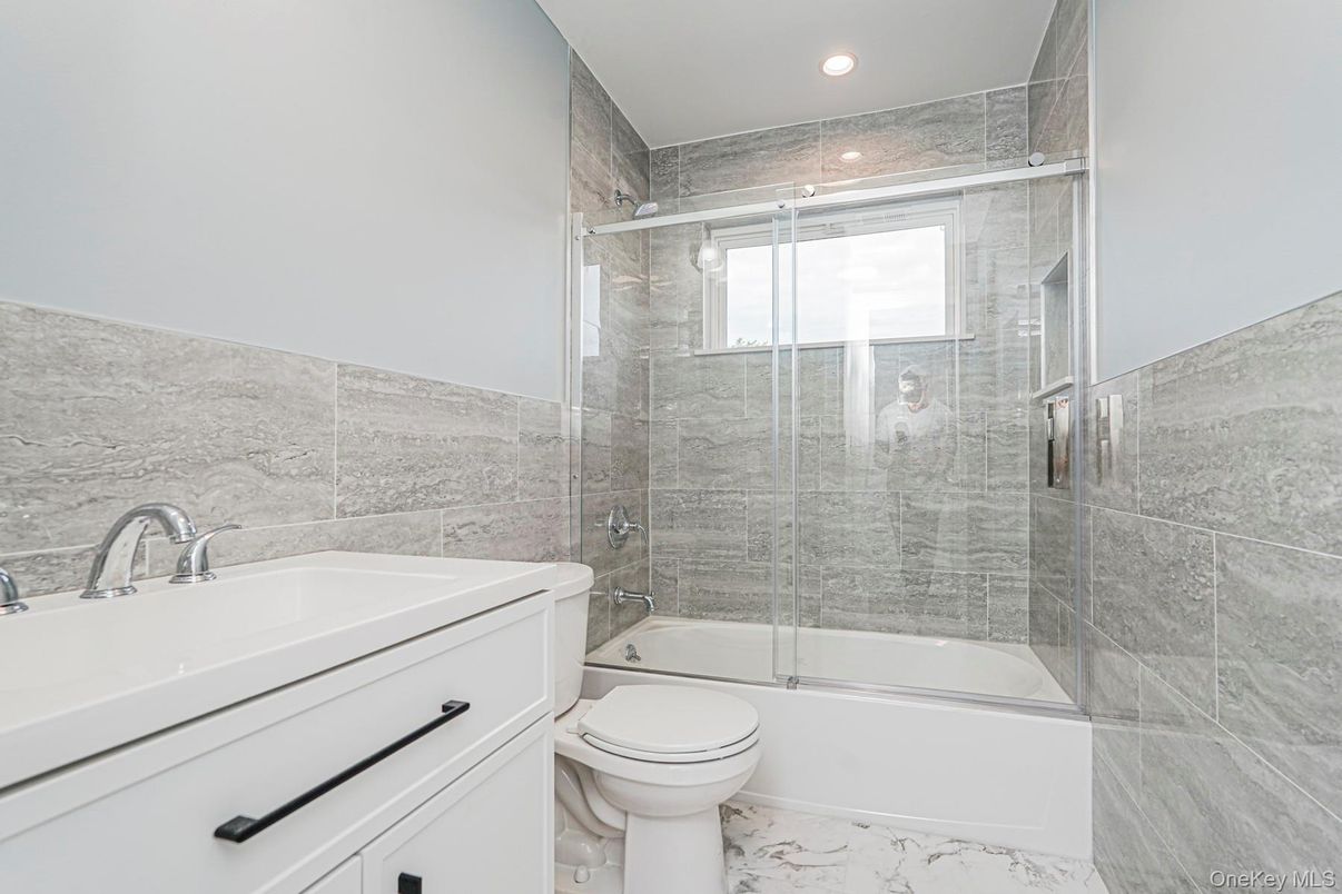 Bathroom, Glass Shower, Interior, Marble, Marble Walls, Recessed Lighting