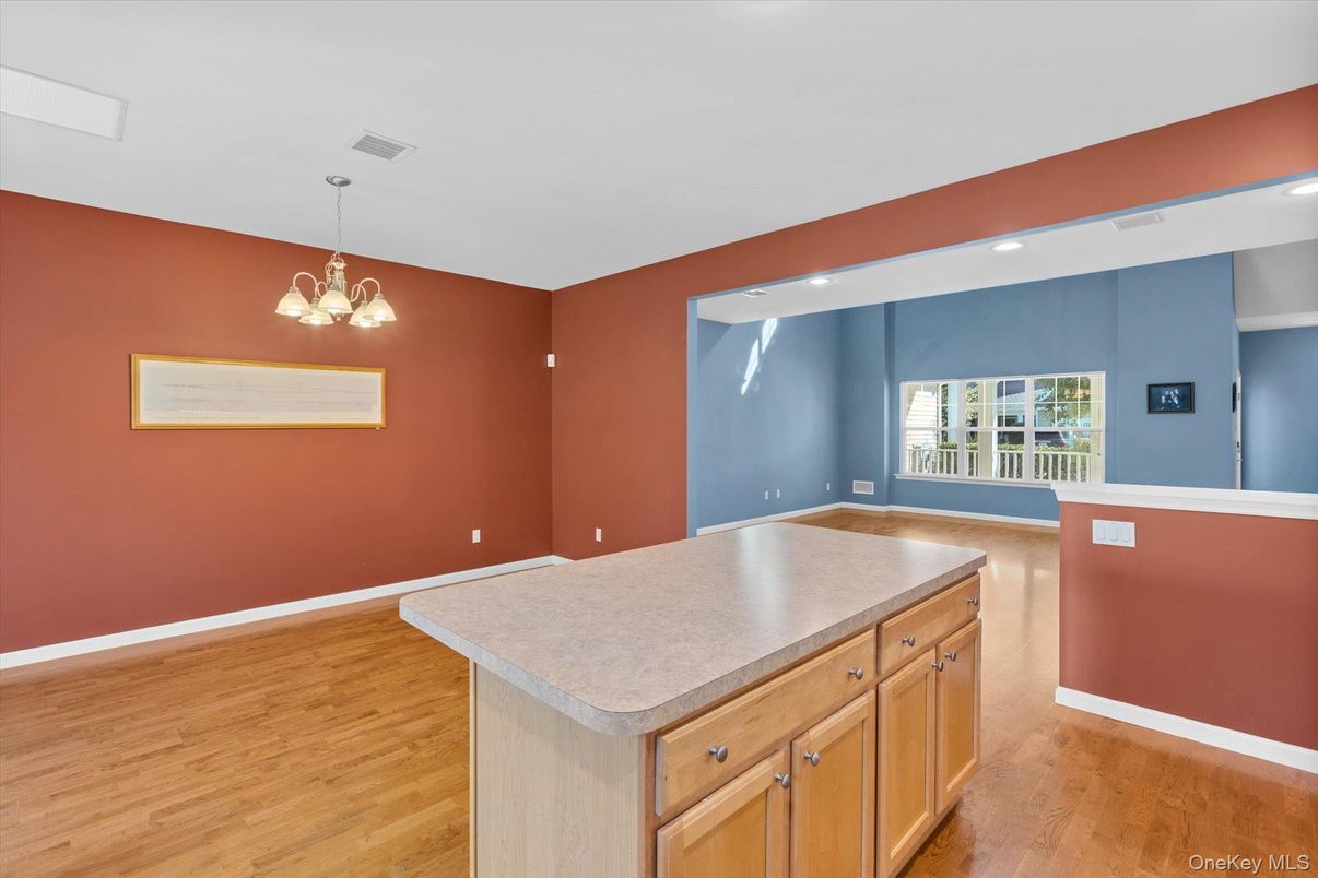 Chandelier, Empty room, Interior, Recessed Lighting, Wood Texture Flooring