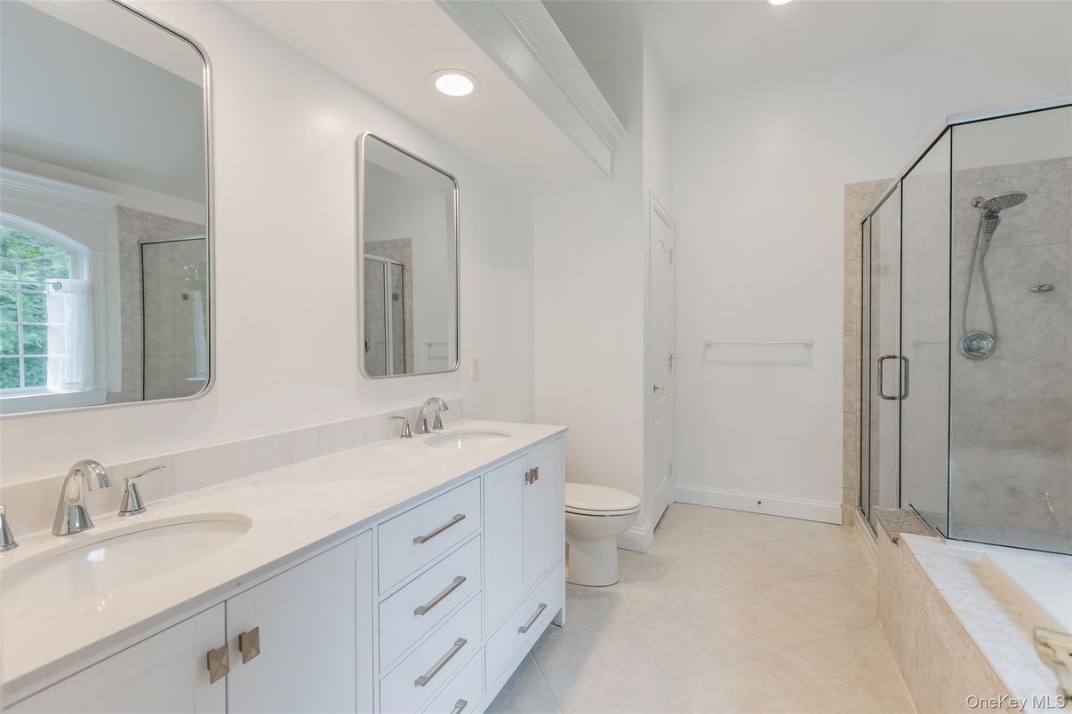 Bathroom, Dual Sink Vanities, Glass Shower, Interior, Recessed Lighting