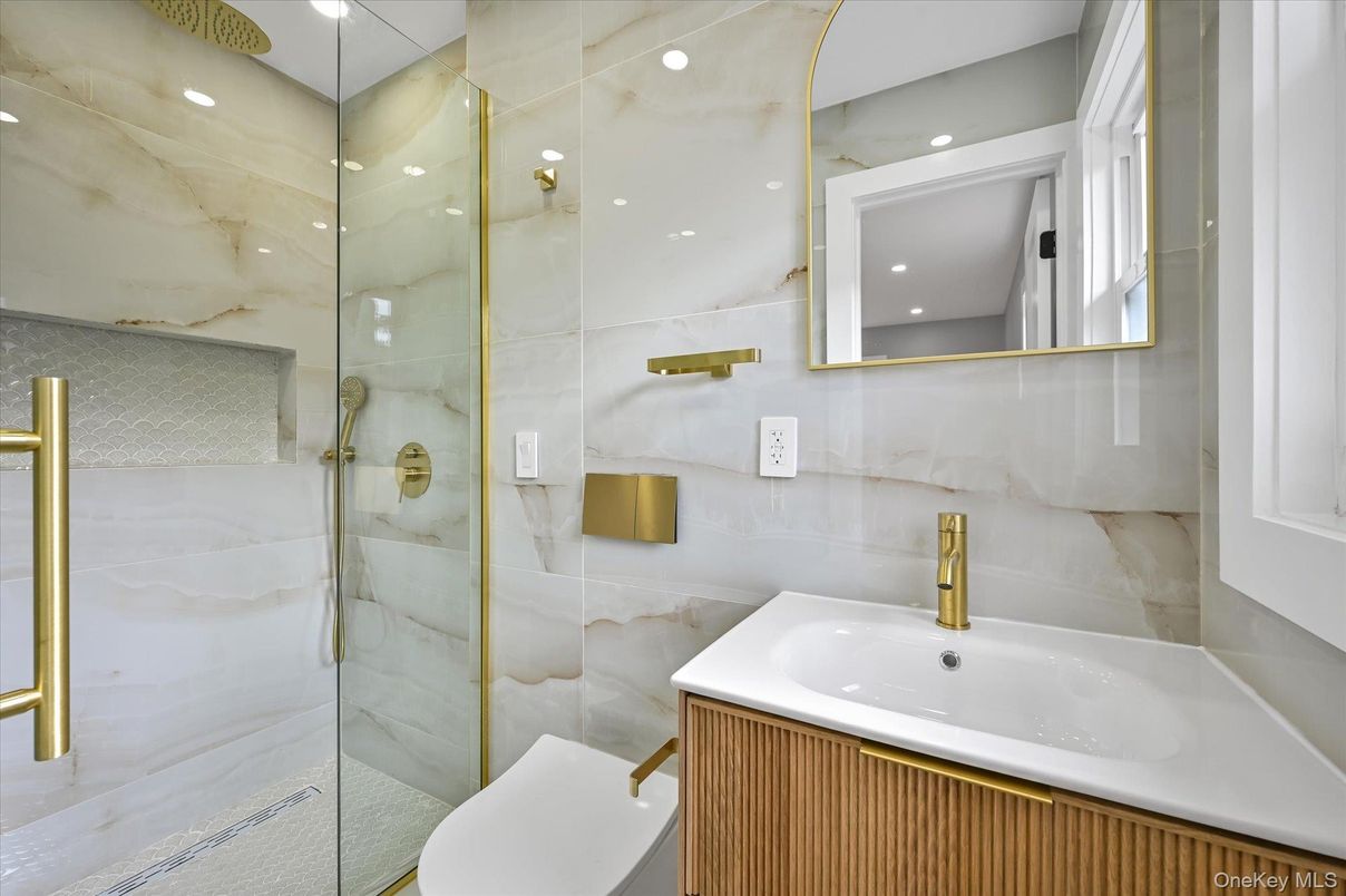Bathroom, Glass Shower, Interior, Recessed Lighting