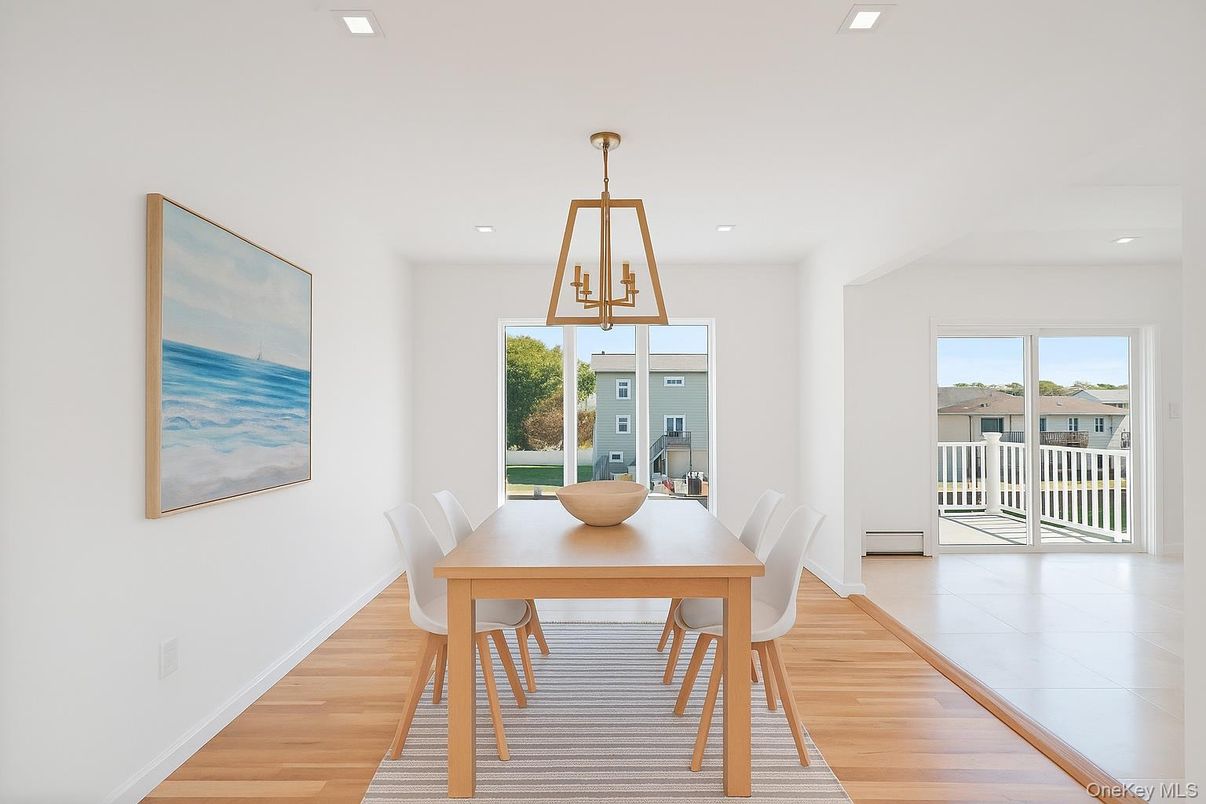 Dining room, Interior, Pendant Lights, Recessed Lighting, Wood Texture Flooring