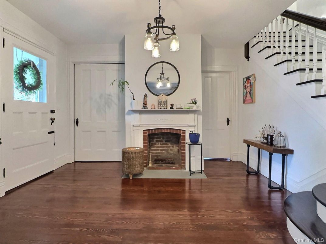 Fireplace, Interior, Pendant Lights, Wood Texture Flooring