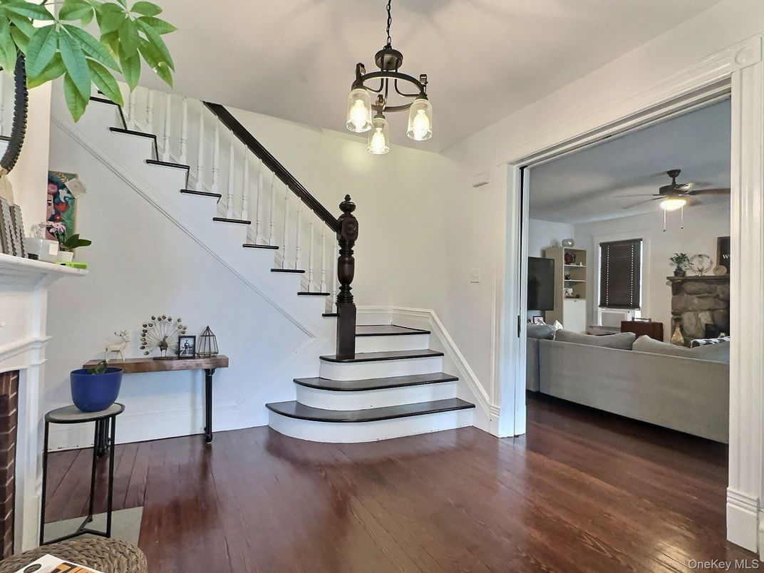 Fireplace, Interior, Living room, Pendant Lights, Wood Texture Flooring