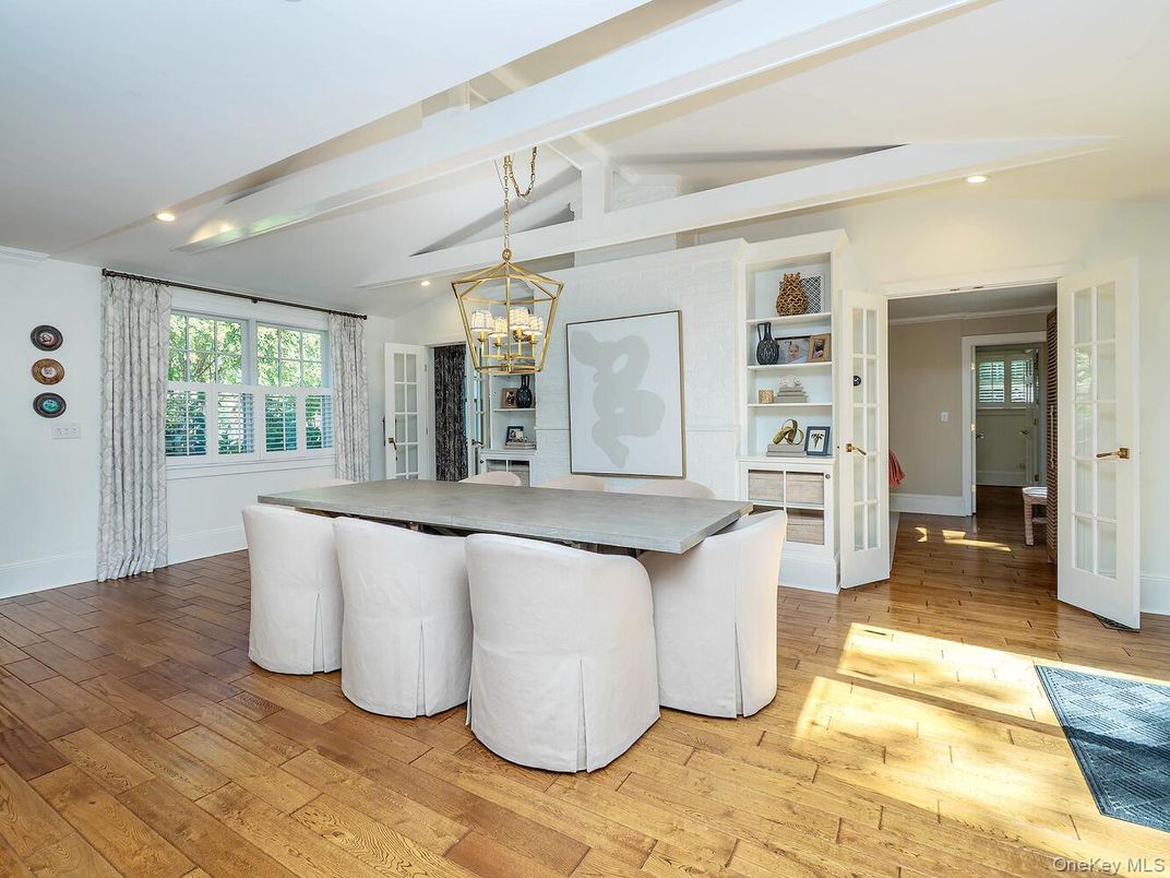 Dining room, Interior, Recessed Lighting, Wood Texture Flooring