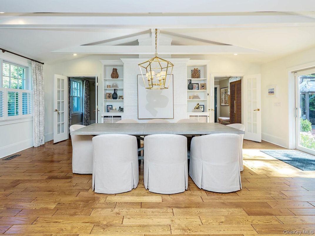 Dining room, Interior, Pendant Lights, Recessed Lighting, Wood Texture Flooring