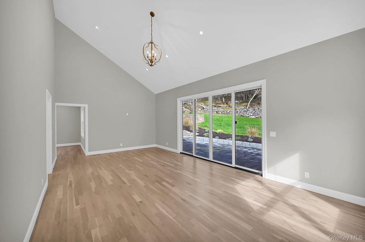 Empty room, Interior, Pendant Lights, Recessed Lighting, Wood Texture Flooring