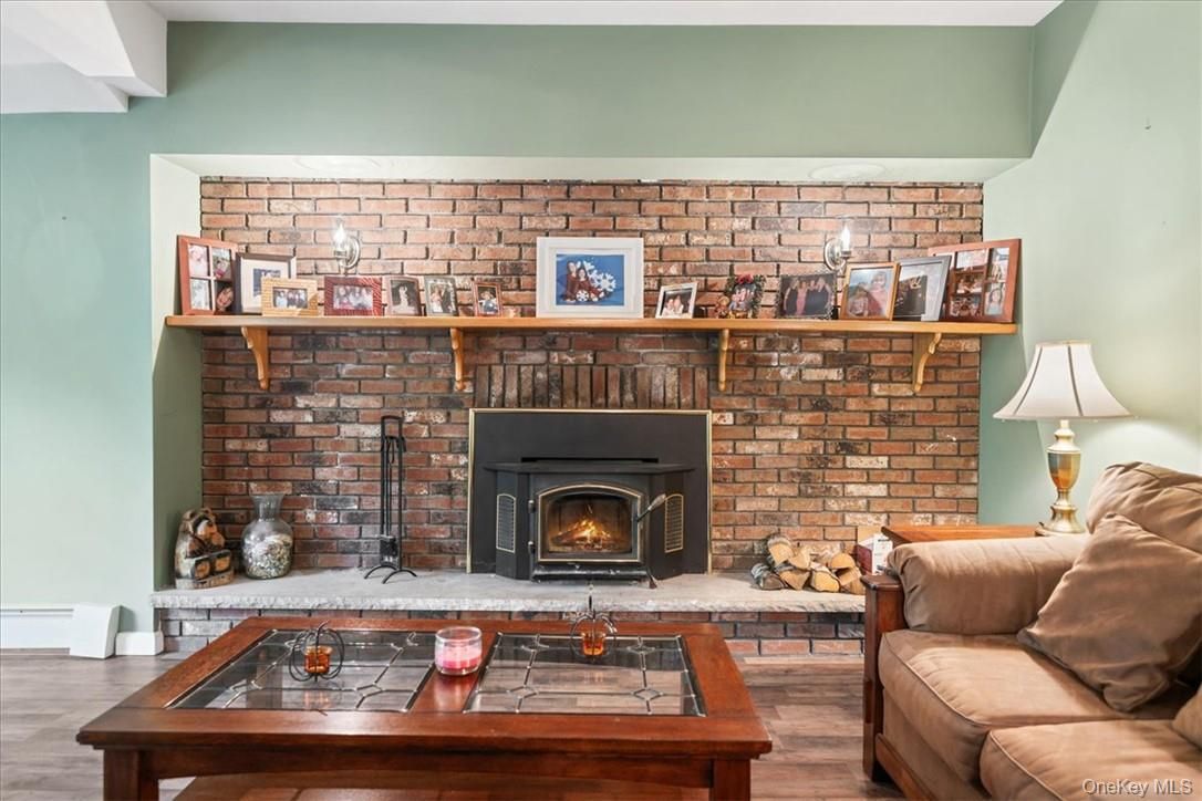 Fireplace, Interior, Living room, Stone Walls, Wood Texture Flooring