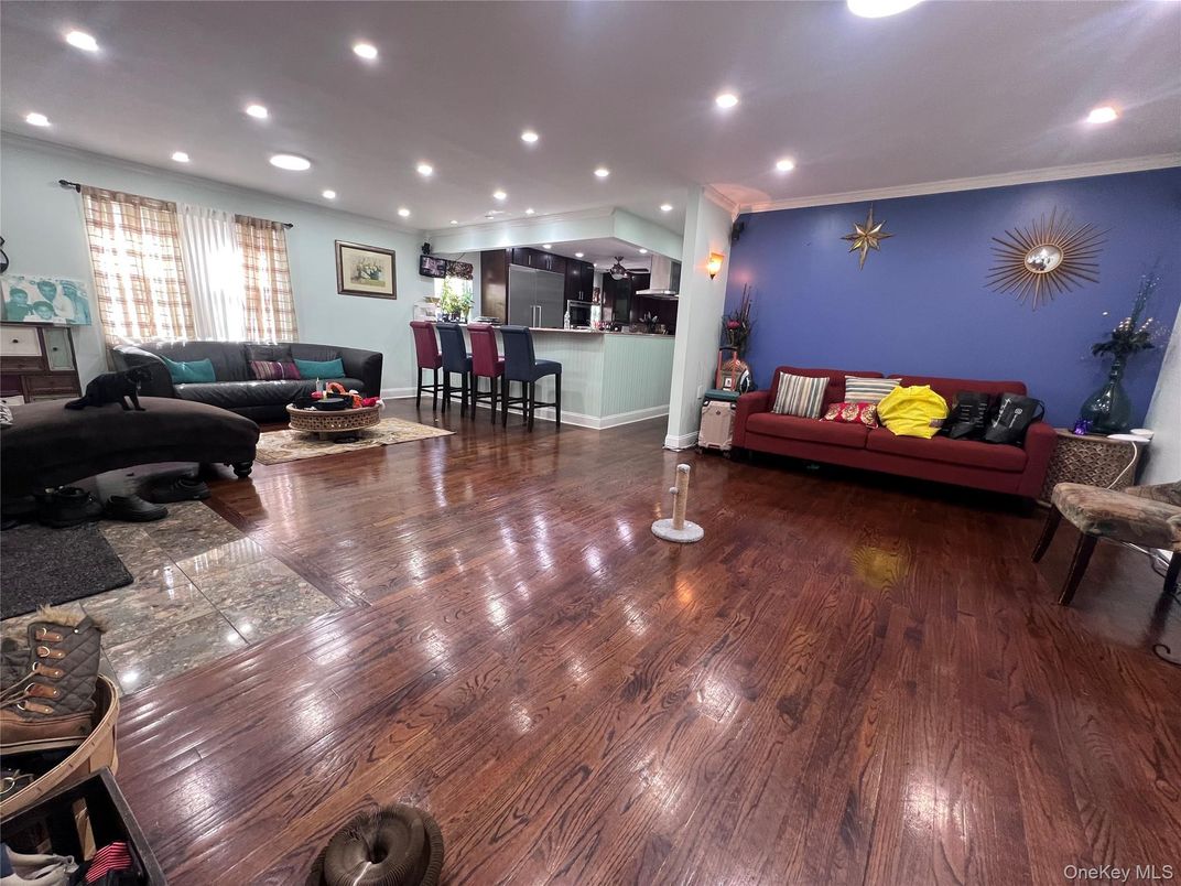 Dining room, Interior, Kitchen, Living room, Recessed Lighting, Wood Texture Flooring