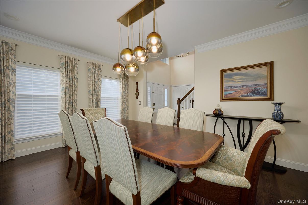 Dining room, Interior, Pendant Lights, Wood Texture Flooring