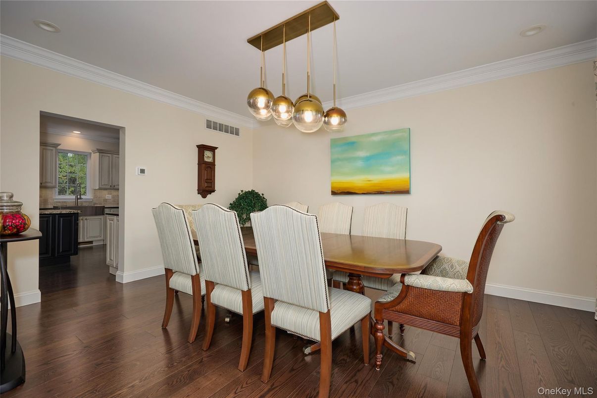 Dining room, Interior, Pendant Lights, Wood Texture Flooring