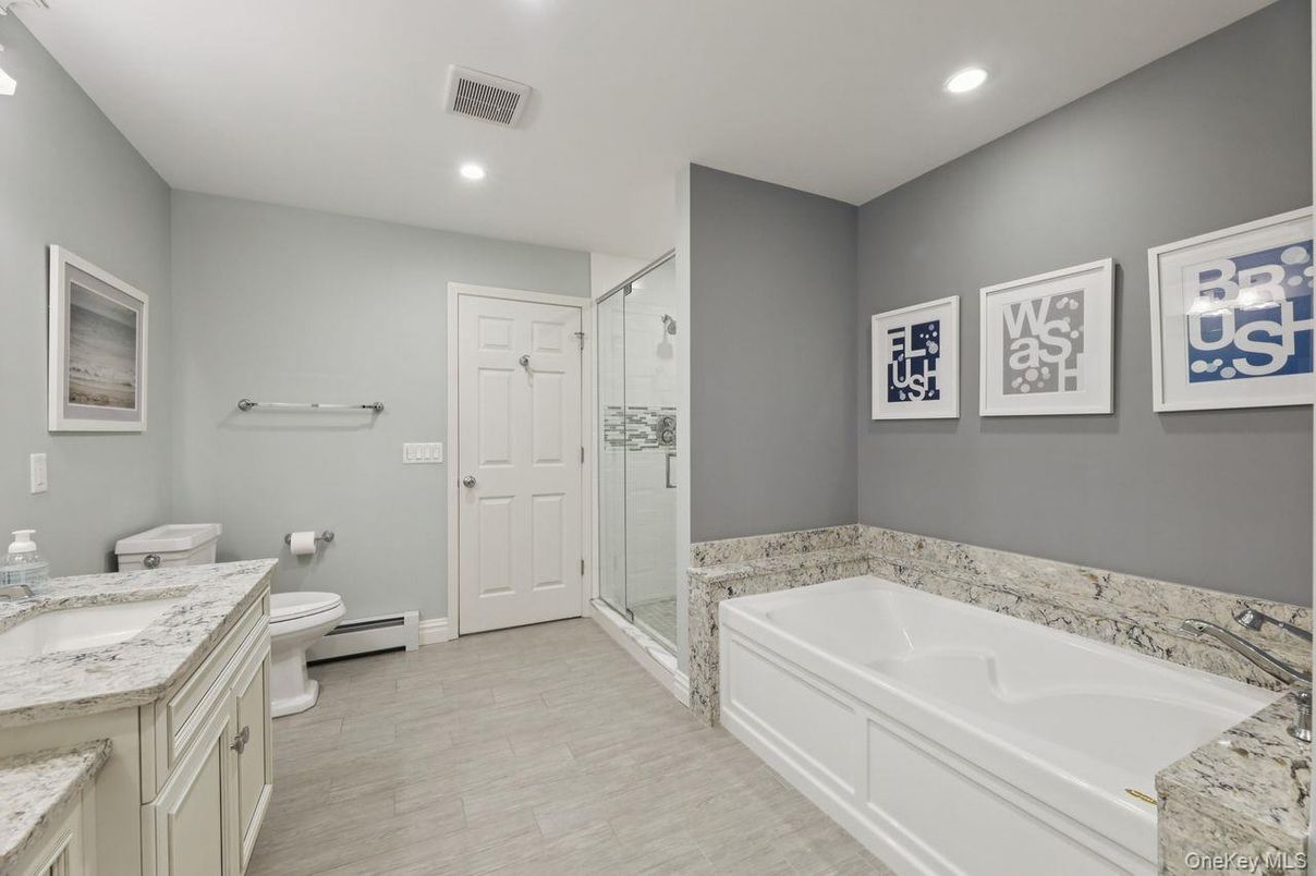 Bathroom, Dual Sink Vanities, Glass Shower, Interior, Recessed Lighting