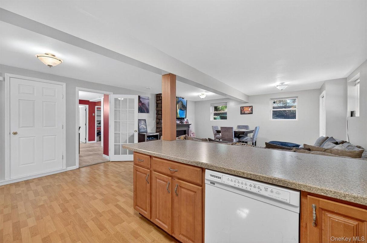 Dining room, Fireplace, Interior, Kitchen, Wood Texture Flooring