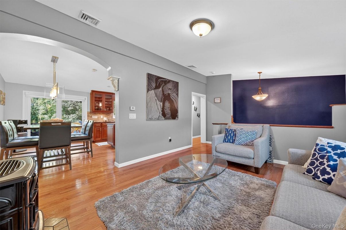 Dining room, Interior, Living room, Pendant Lights, Wood Texture Flooring