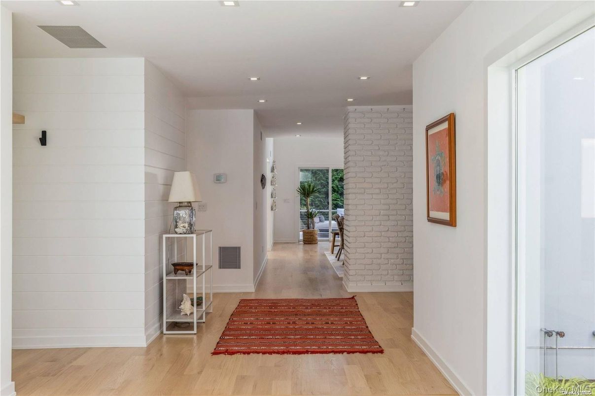 Interior, Recessed Lighting, Stone Walls, Wood Texture Flooring