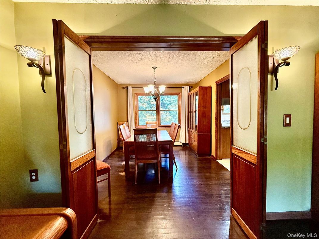Chandelier, Dining room, Interior, Wood Texture Flooring