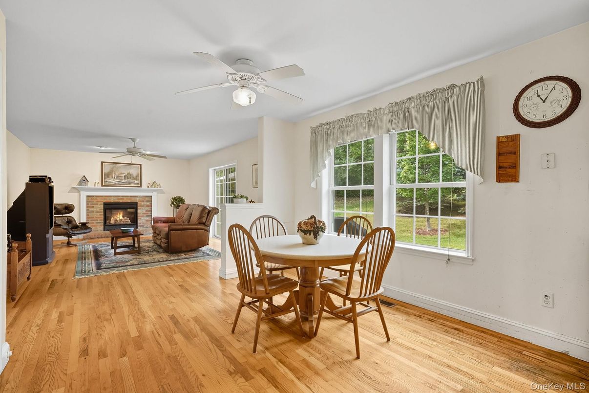 Dining room, Fireplace, Interior, Living room, Wood Texture Flooring