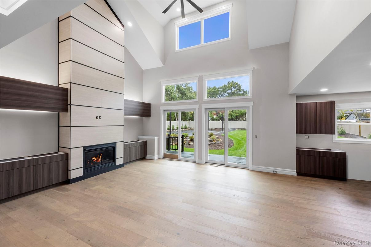 Fireplace, Interior, Recessed Lighting, Wood Texture Flooring