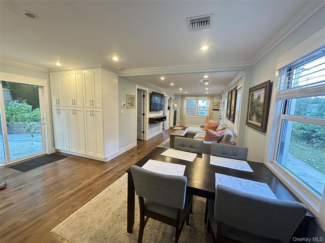 Dining room, Interior, Recessed Lighting, Wood Texture Flooring