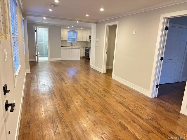 Empty room, Interior, Kitchen, Recessed Lighting, Wood Texture Flooring