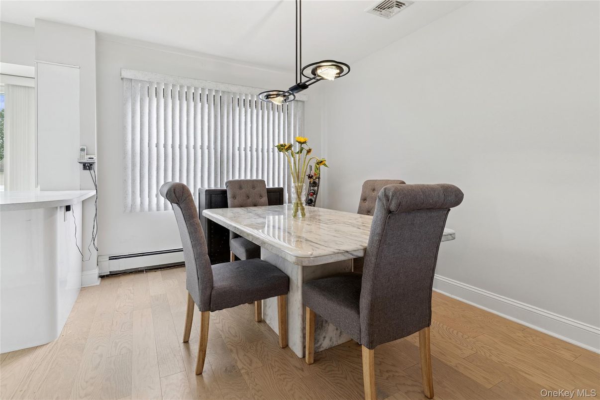 Dining room, Interior, Pendant Lights, Wood Texture Flooring