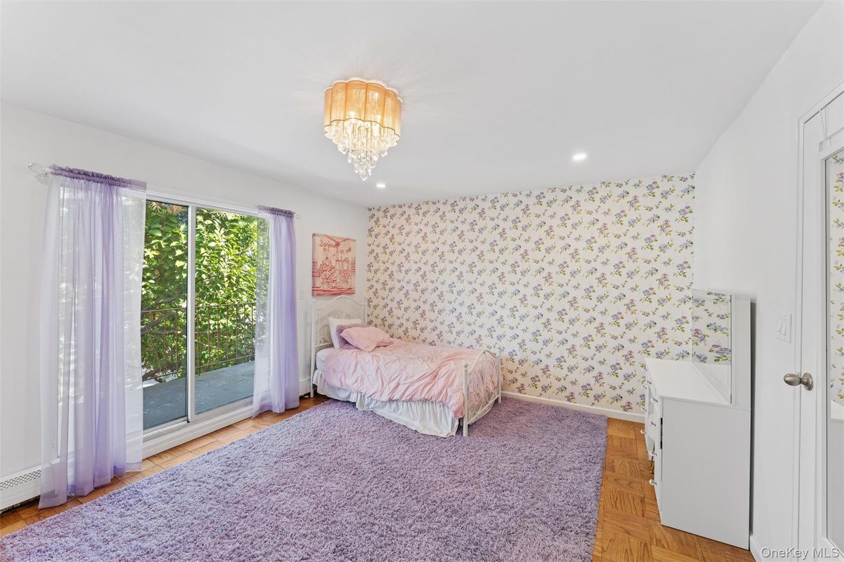 Bedroom, Chandelier, Interior, Recessed Lighting, Wood Texture Flooring