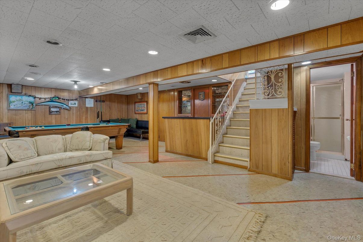 Billiard Table, Game Room, Interior, Recessed Lighting, Wooden Walls