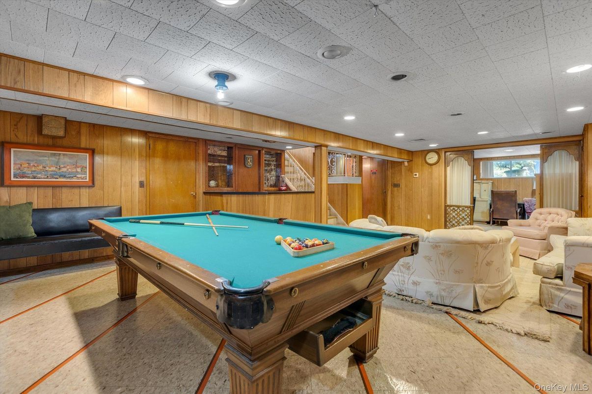 Billiard Table, Game Room, Interior, Recessed Lighting, Wooden Walls