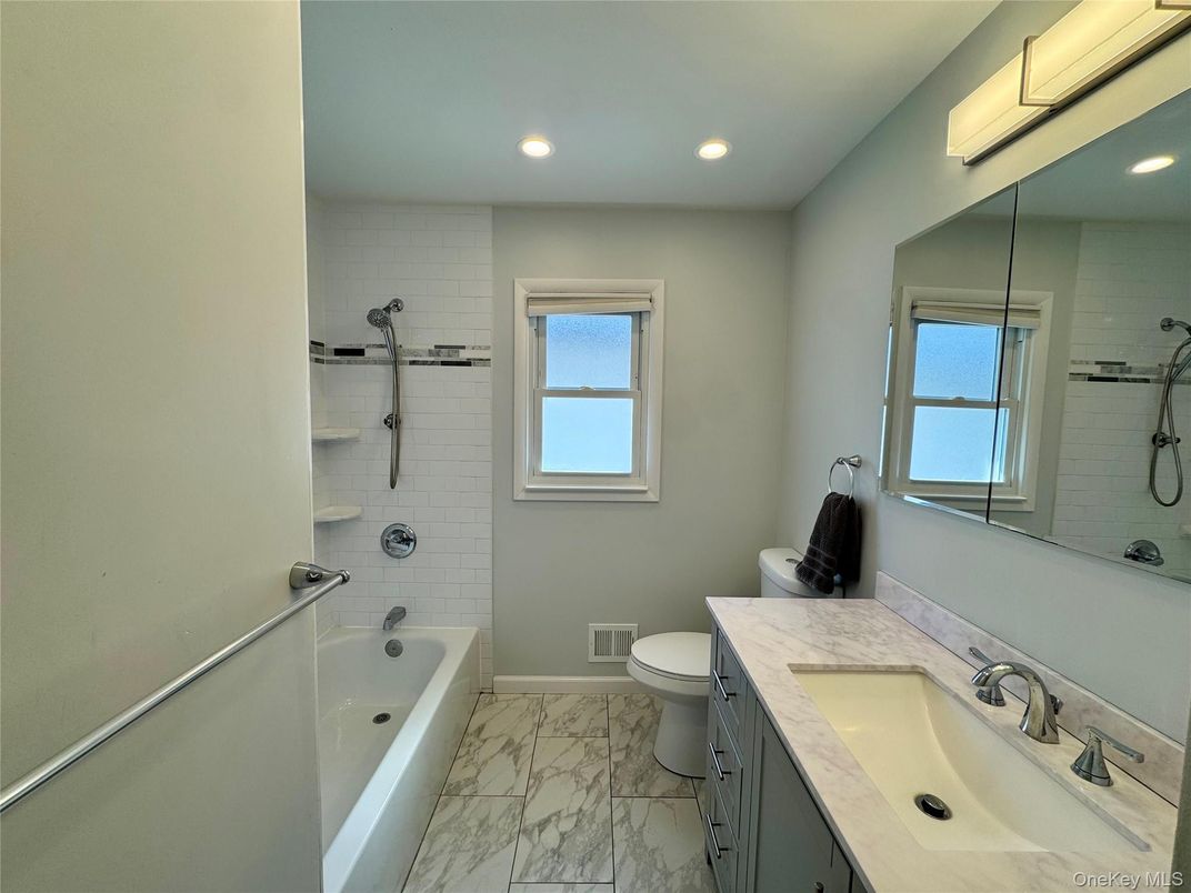 Bathroom, Dual Sink Vanities, Interior, Marble, Recessed Lighting